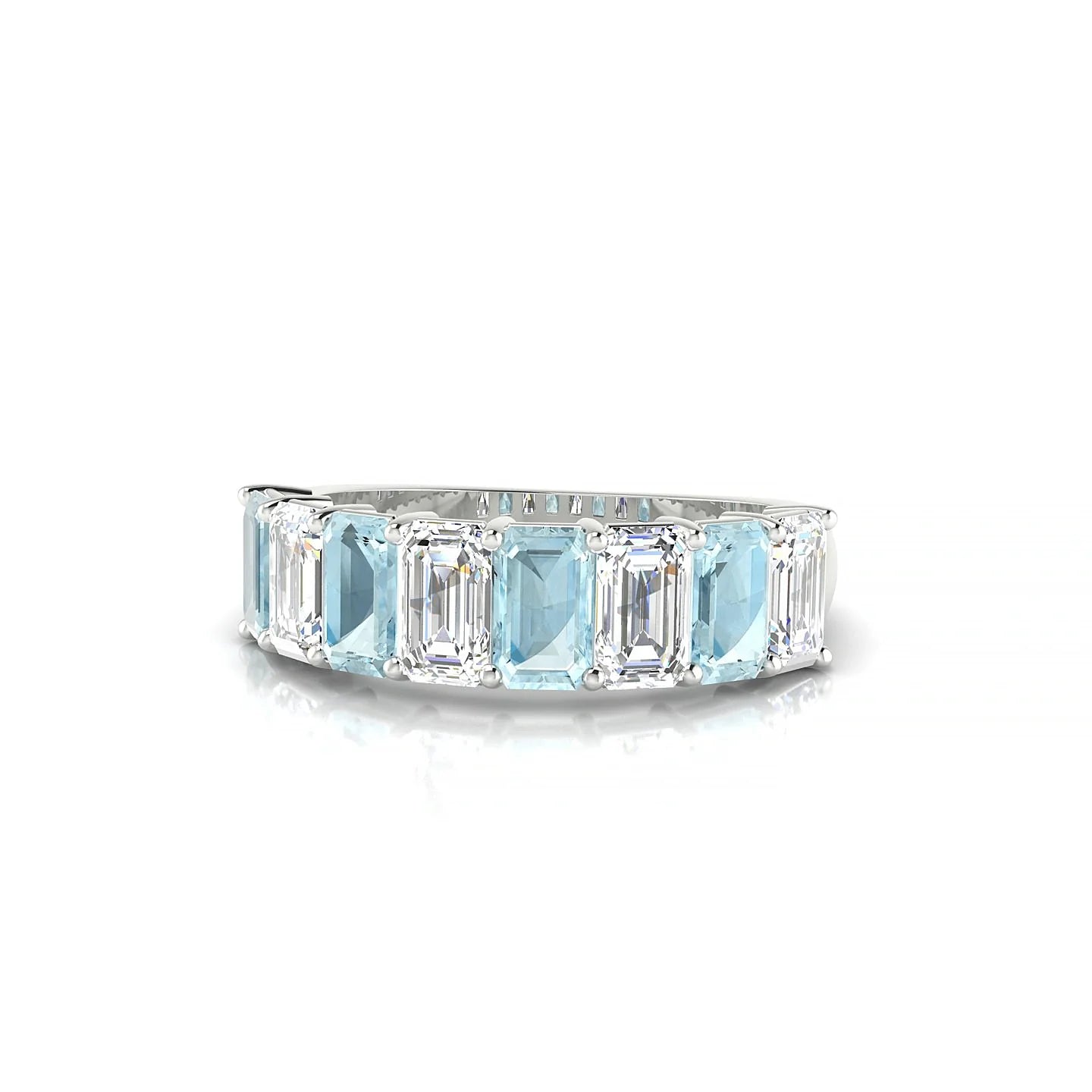 Faith | 18k White Gold 5 x 3 mm Emerald Aquamarine & Diamond Ring