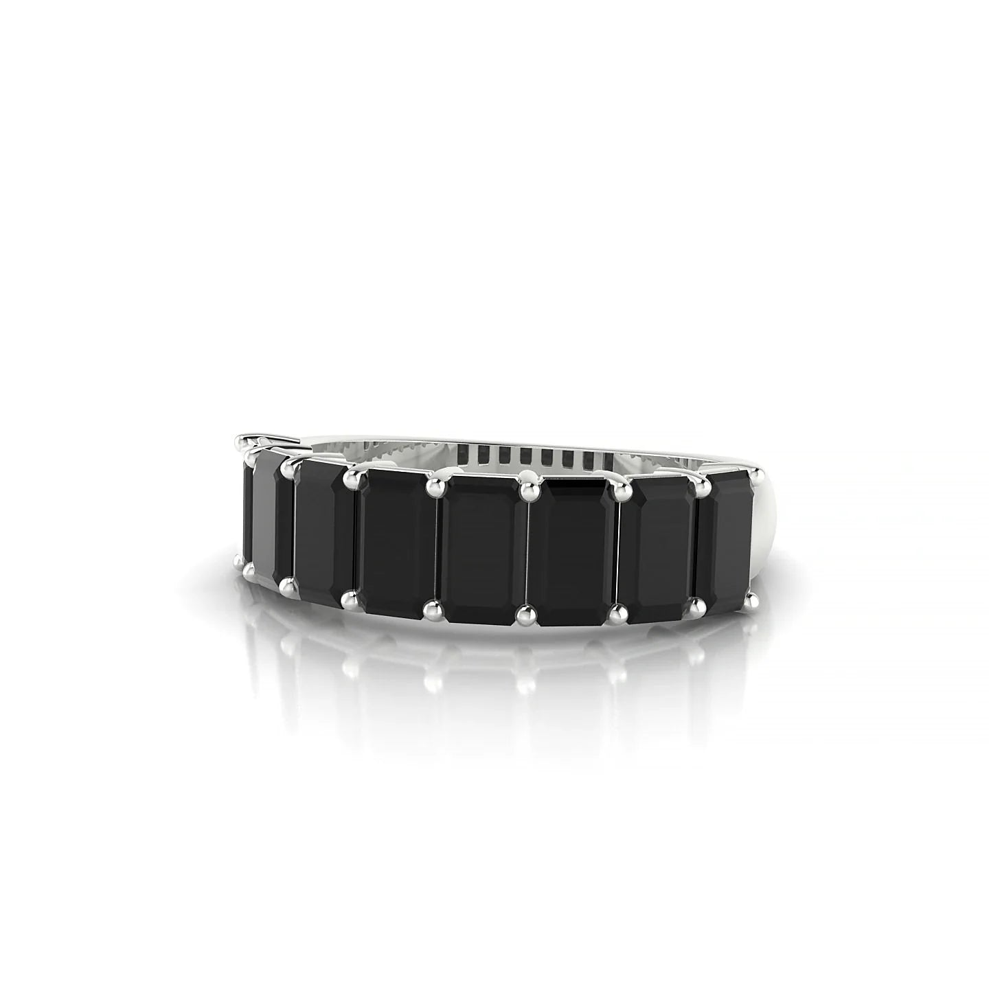 Faith | 18k White Gold 5 x 3 mm Emerald Black Diamond Ring