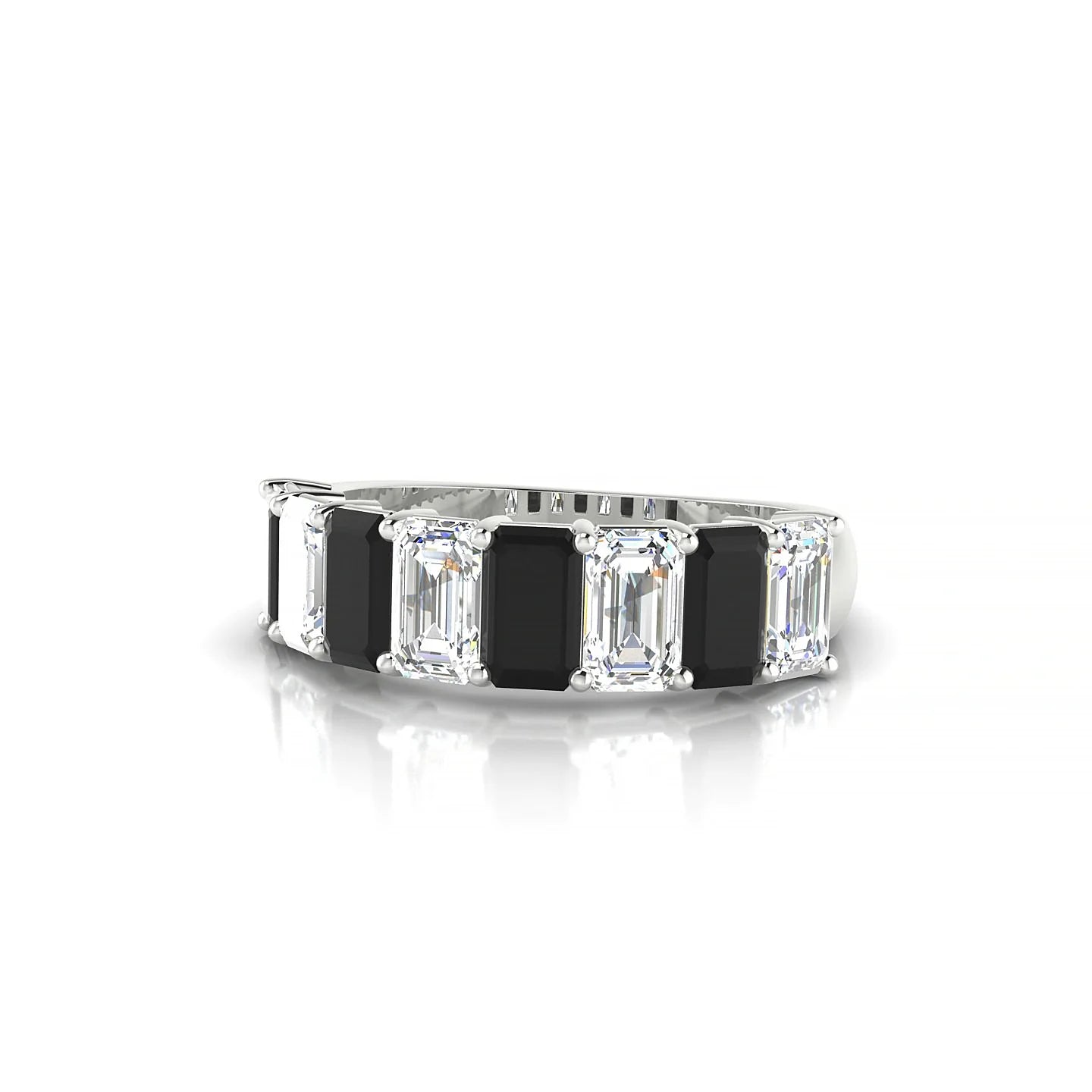 Faith | 18k White Gold 5 x 3 mm Emerald Black Diamond & Diamond Ring
