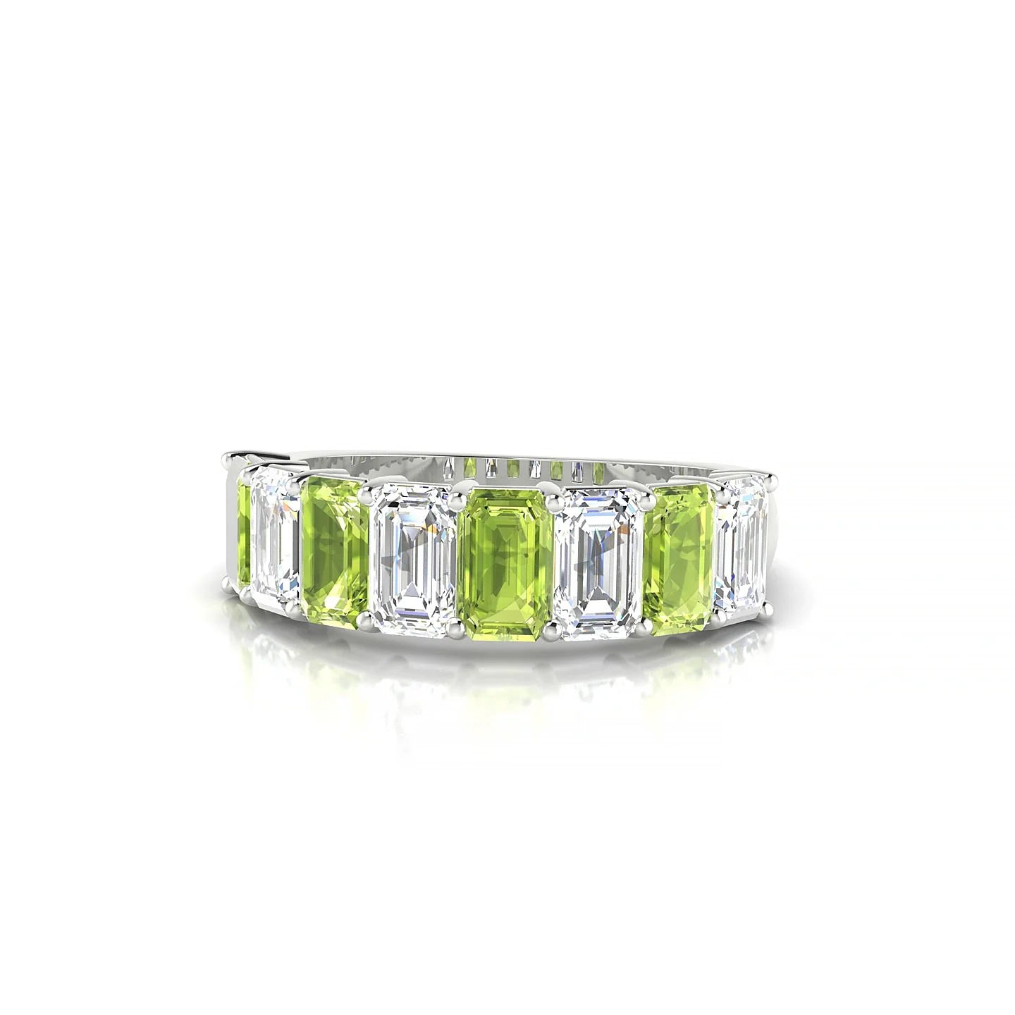 Faith | 18k White Gold 5 x 3 mm Emerald Peridot & Diamond Ring