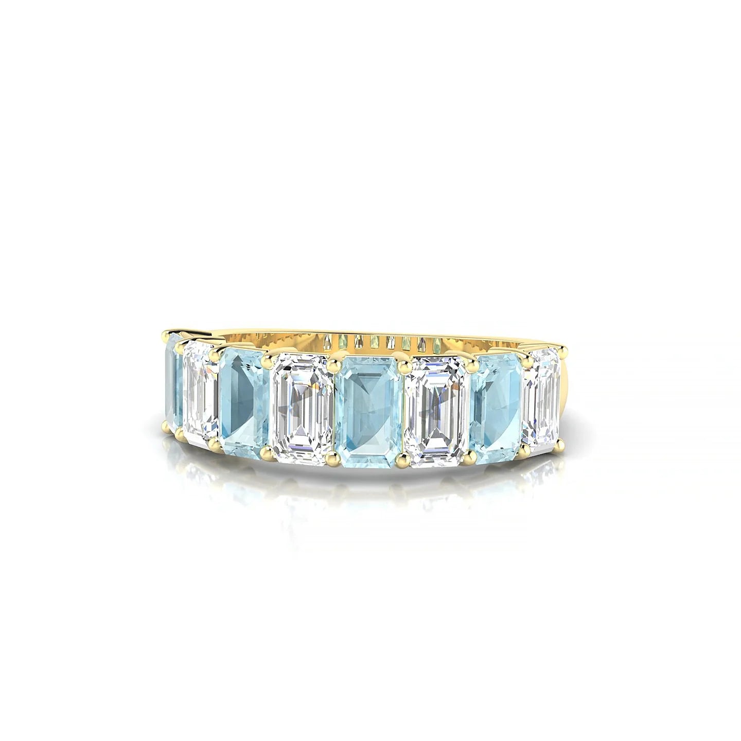 Faith | 18k Yellow Gold 5 x 3 mm Emerald Aquamarine & Diamond Ring