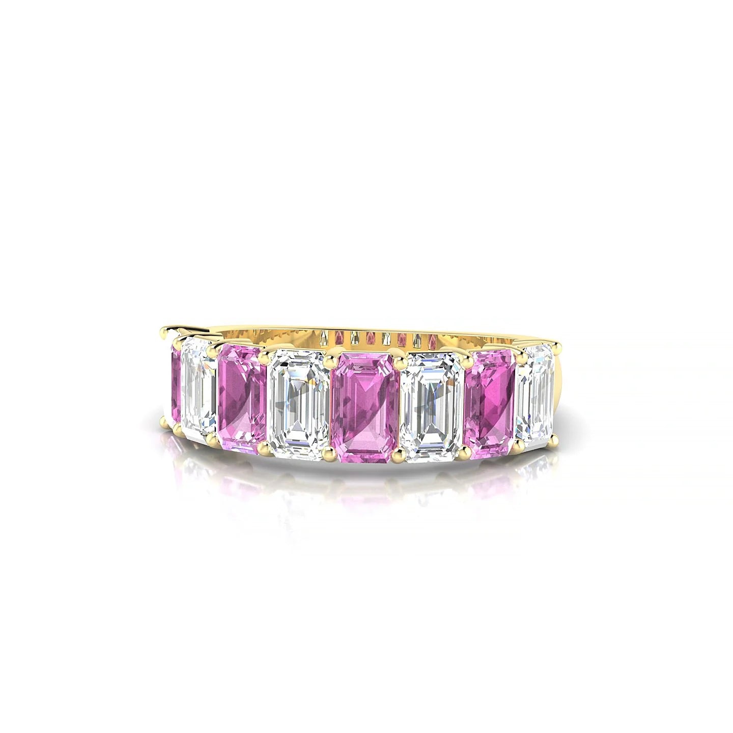 Faith | 18k Yellow Gold 5 x 3 mm Emerald Pink Sapphire & Diamond Ring