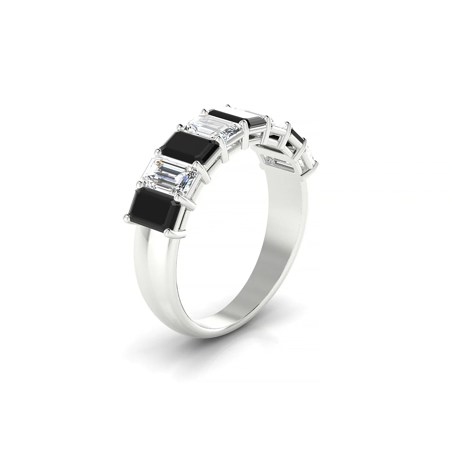 Faith | 18k White Gold 5 x 3 mm Emerald Black Diamond & Diamond Ring