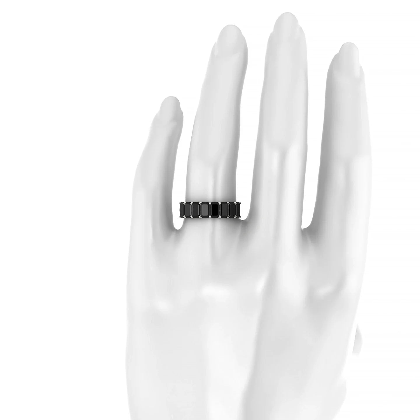 Faith | 18k White Gold 5 x 3 mm Emerald Black Diamond Ring