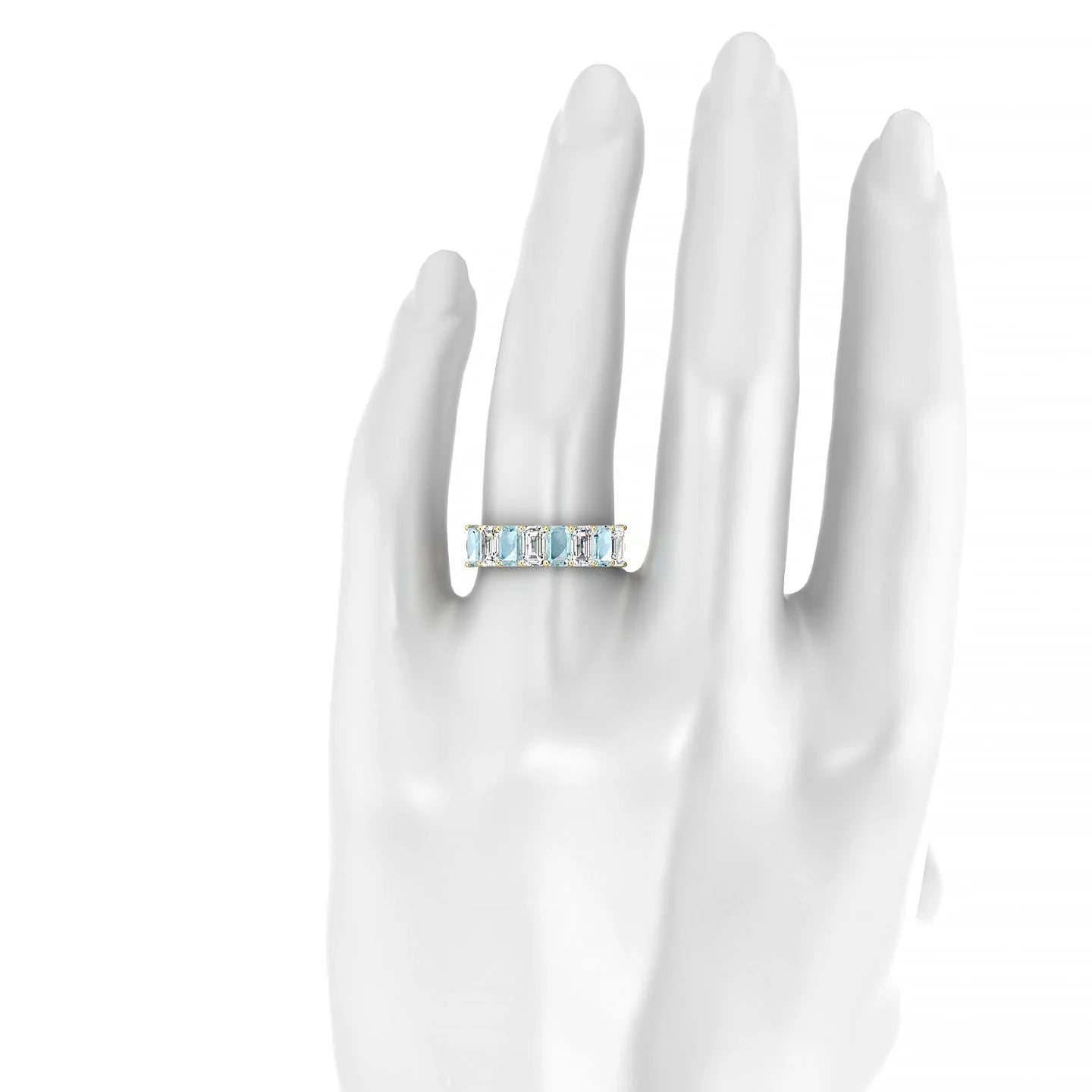 Faith | 18k Yellow Gold 5 x 3 mm Emerald Aquamarine & Diamond Ring