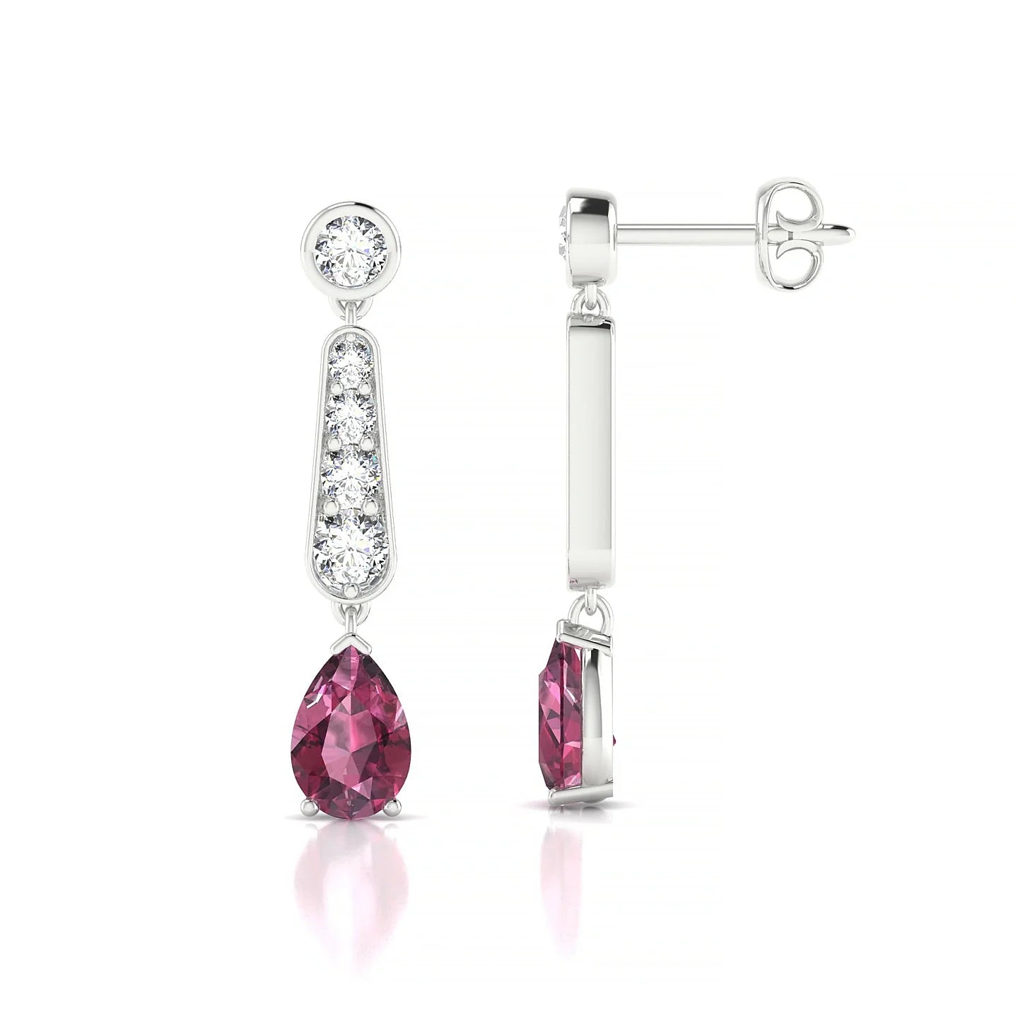Favor | 18k White Gold 6 x 4 mm Pear Rhodolite Earrings