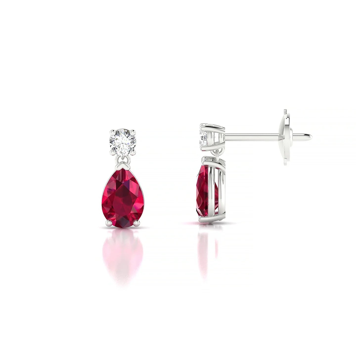 Flicker | 18k White Gold 6 x 4 mm Pear Ruby Earrings