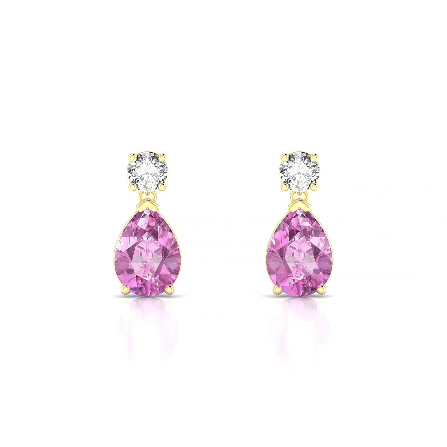 Flicker | 18k Yellow Gold 7 x 5 mm Pear Pink Sapphire Earrings