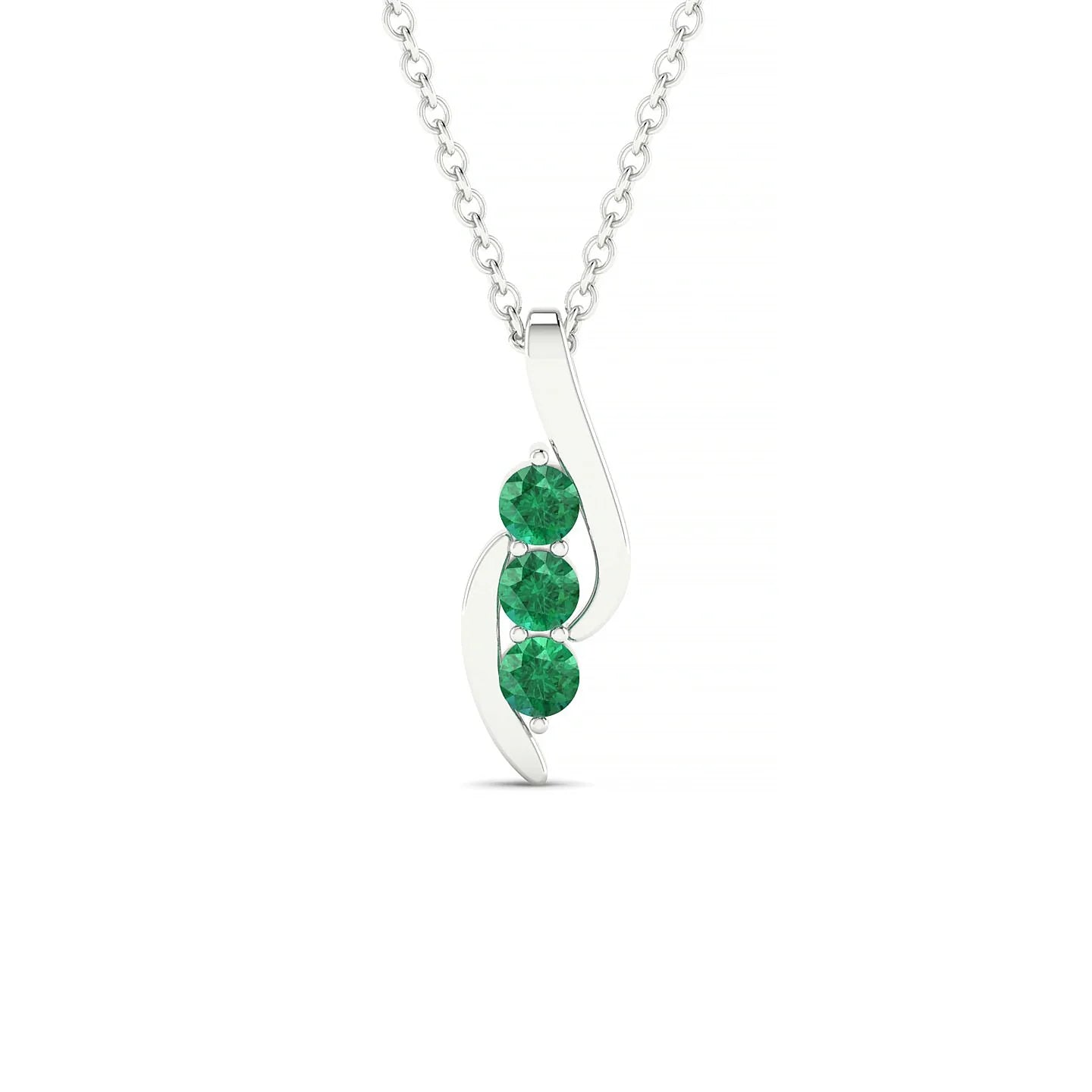 Flow | 18k White Gold 2.5 mm Round Emerald Pendant