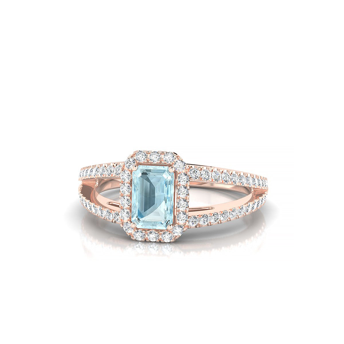 Grace | 18k Rose Gold 6 x 4 mm Emerald Aquamarine Ring