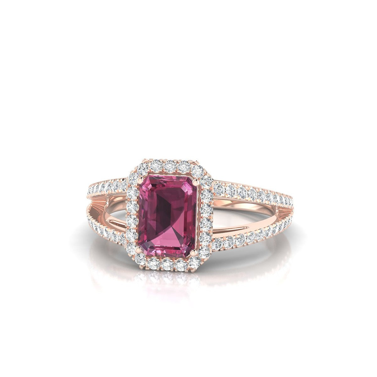 Grace | 18k Rose Gold 7 x 5 mm Emerald Rhodolite Ring