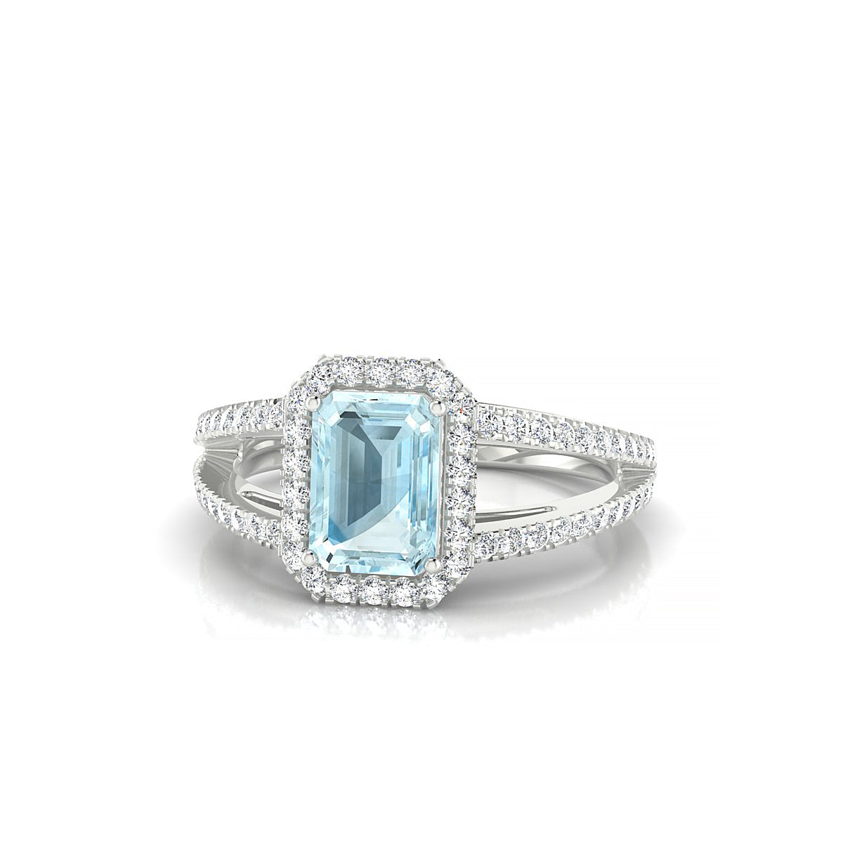 Grace | 18k White Gold 7 x 5 mm Emerald Aquamarine Ring
