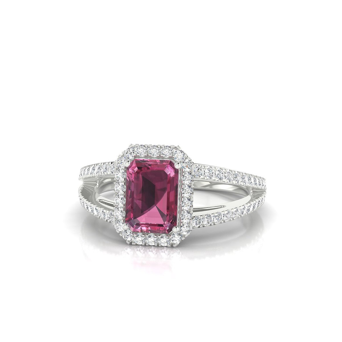 Grace | 18k White Gold 7 x 5 mm Emerald Rhodolite Ring