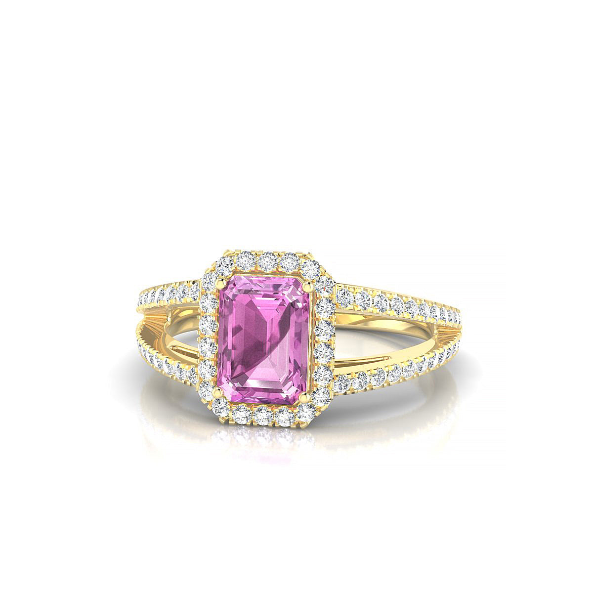 Grace | 18k Yellow Gold 7 x 5 mm Emerald Pink Sapphire Ring