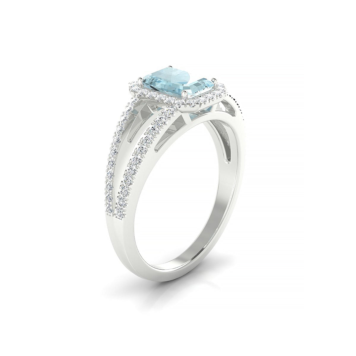 Grace | 18k White Gold 7 x 5 mm Emerald Aquamarine Ring