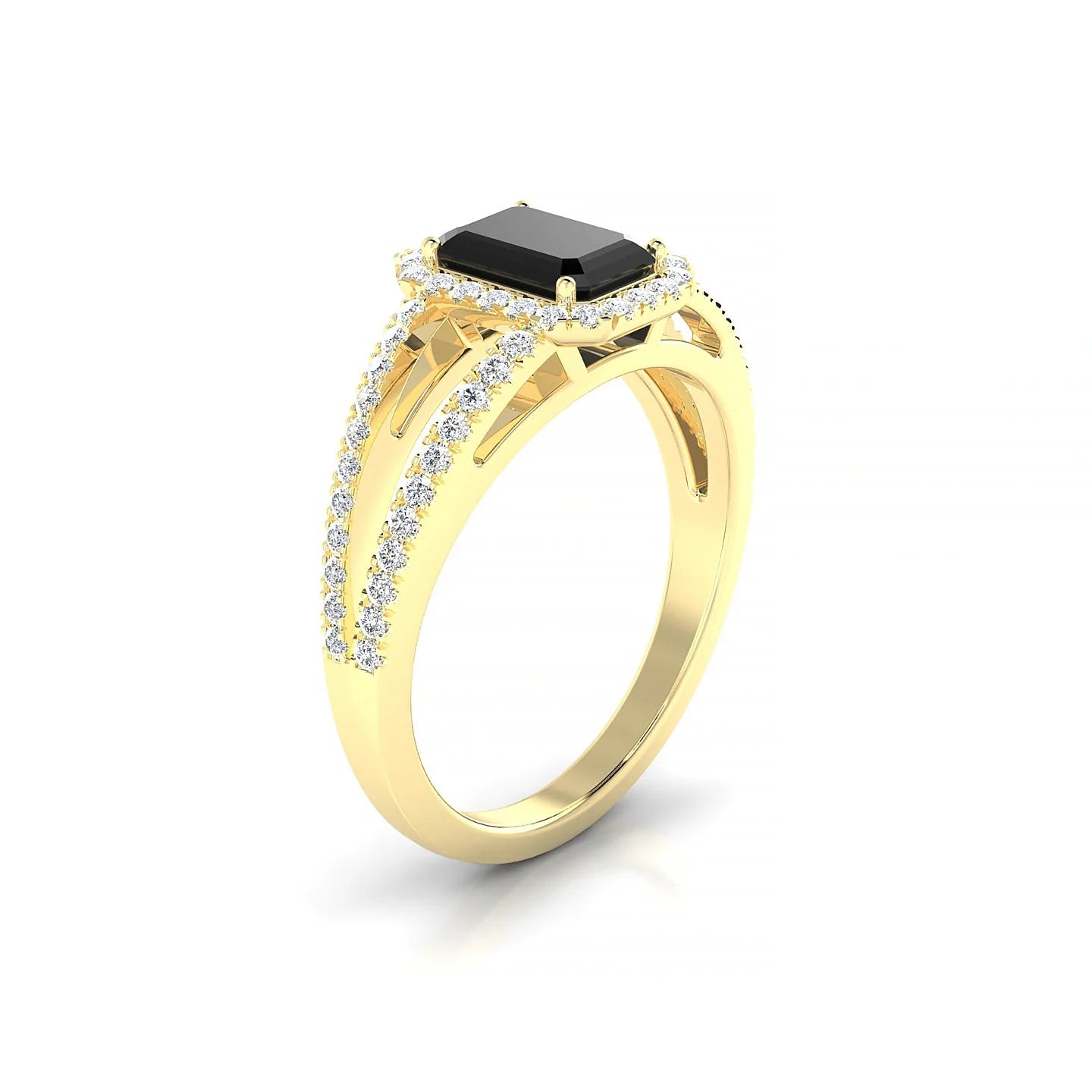 Grace | 18k Yellow Gold 7 x 5 mm Emerald Black Diamond Ring