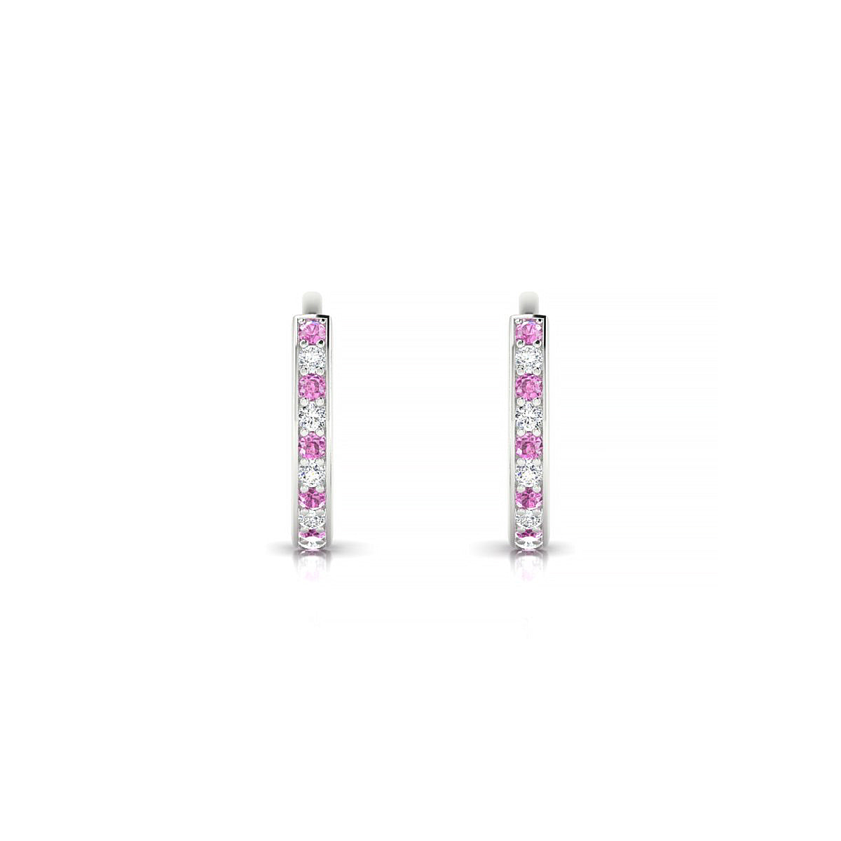 Harmony | 18k White Gold 1.1 mm Round Pink Sapphire Hoop Earrings