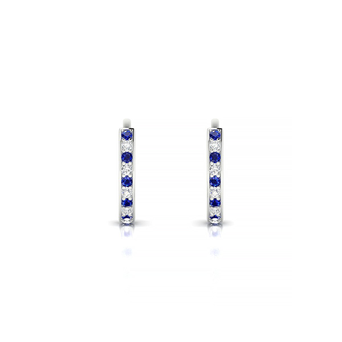 Harmony | 18k White Gold 1.1 mm Round Sapphire & Diamond Hoop Earrings