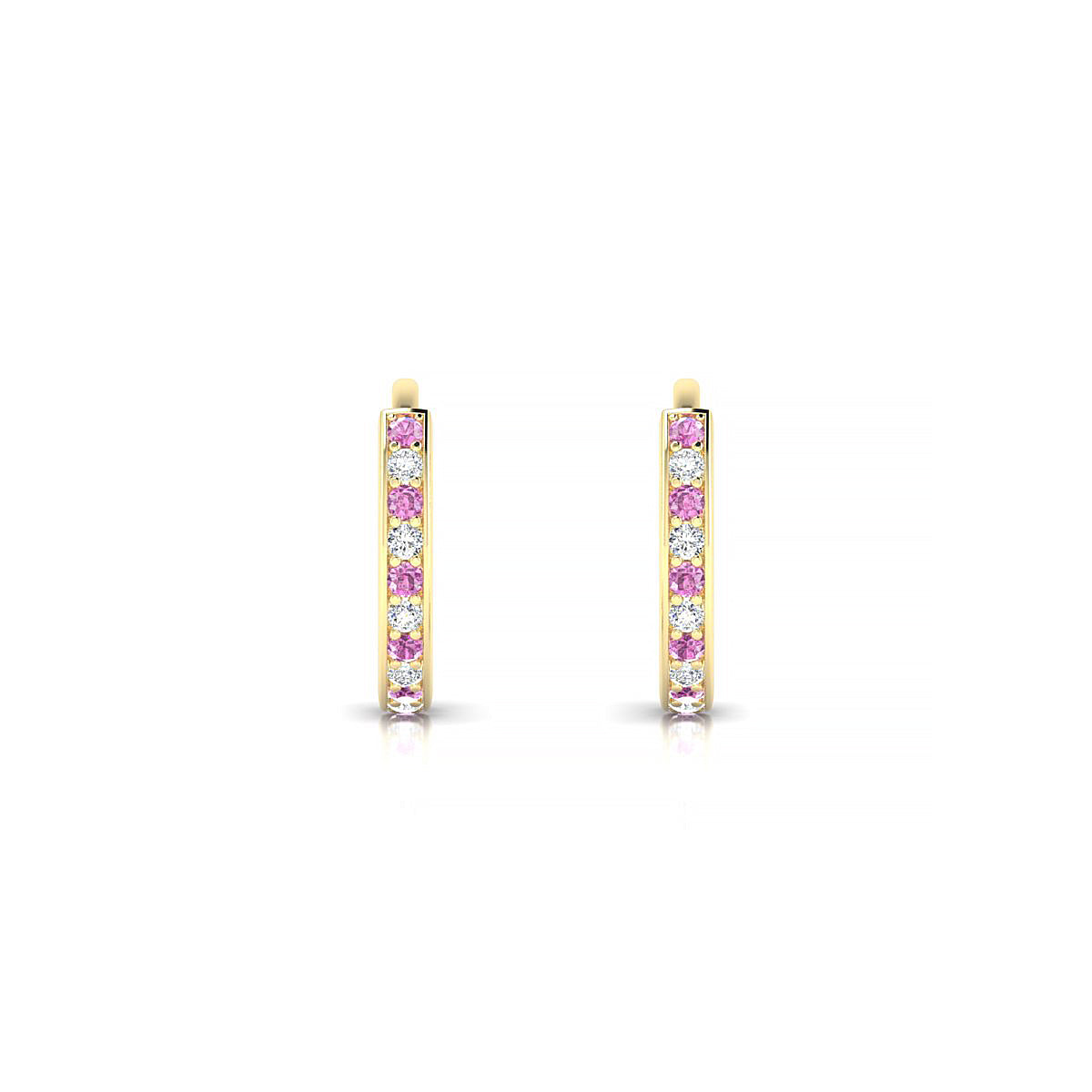 Harmony | 18k Yellow Gold 1.1 mm Round Pink Sapphire Hoop Earrings