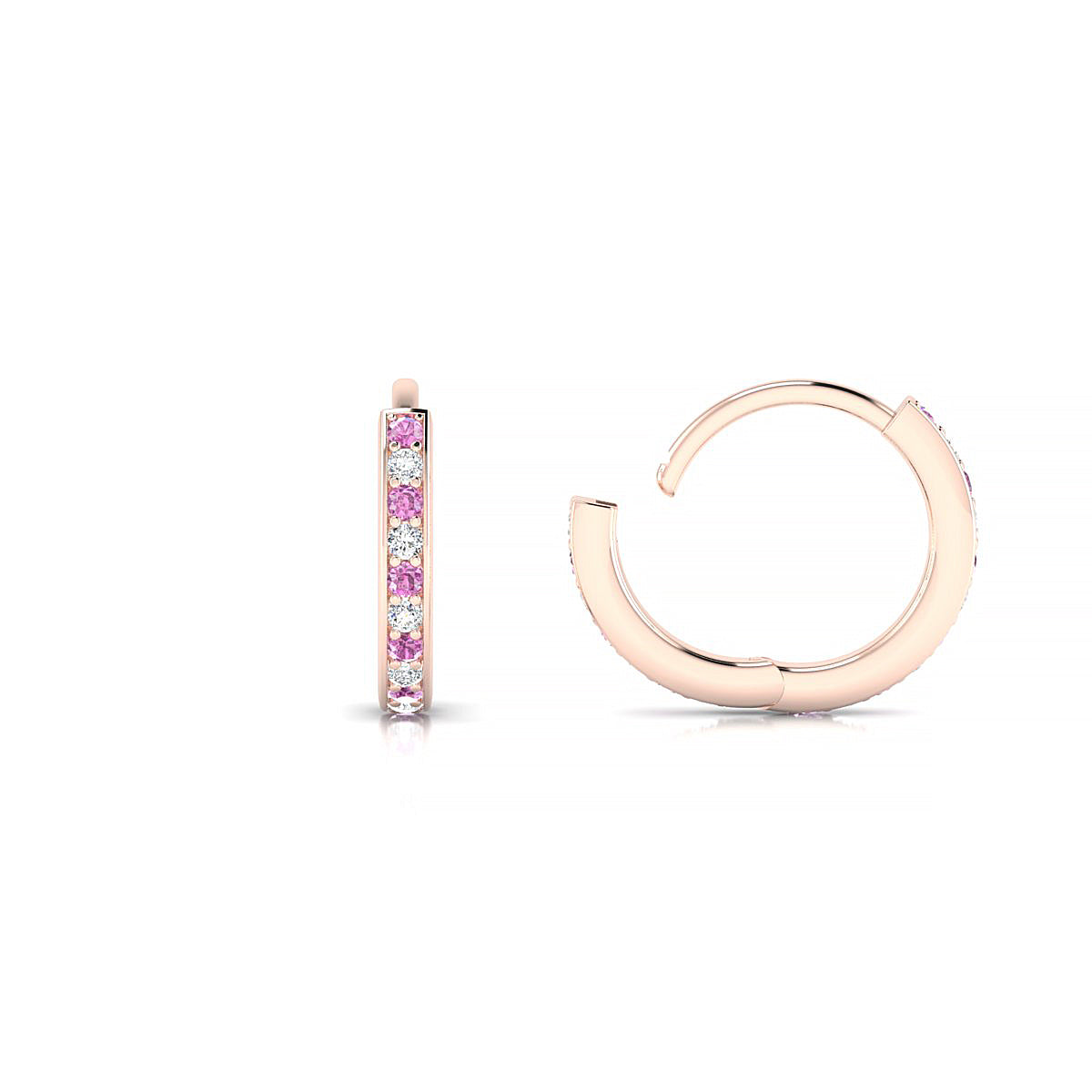 Harmony | 18k Rose Gold 1.1 mm Round Pink Sapphire Hoop Earrings