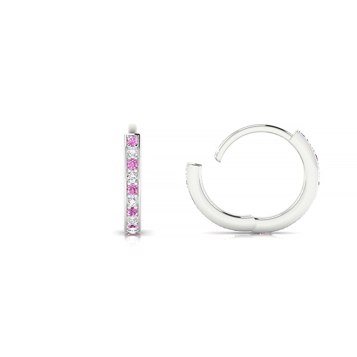 Harmony | 18k White Gold 1.1 mm Round Pink Sapphire & Diamond Hoop Earrings