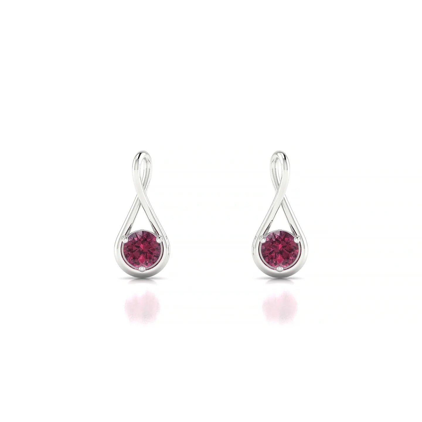 Loop | 18k White Gold 3 mm Round Rhodolite Earrings