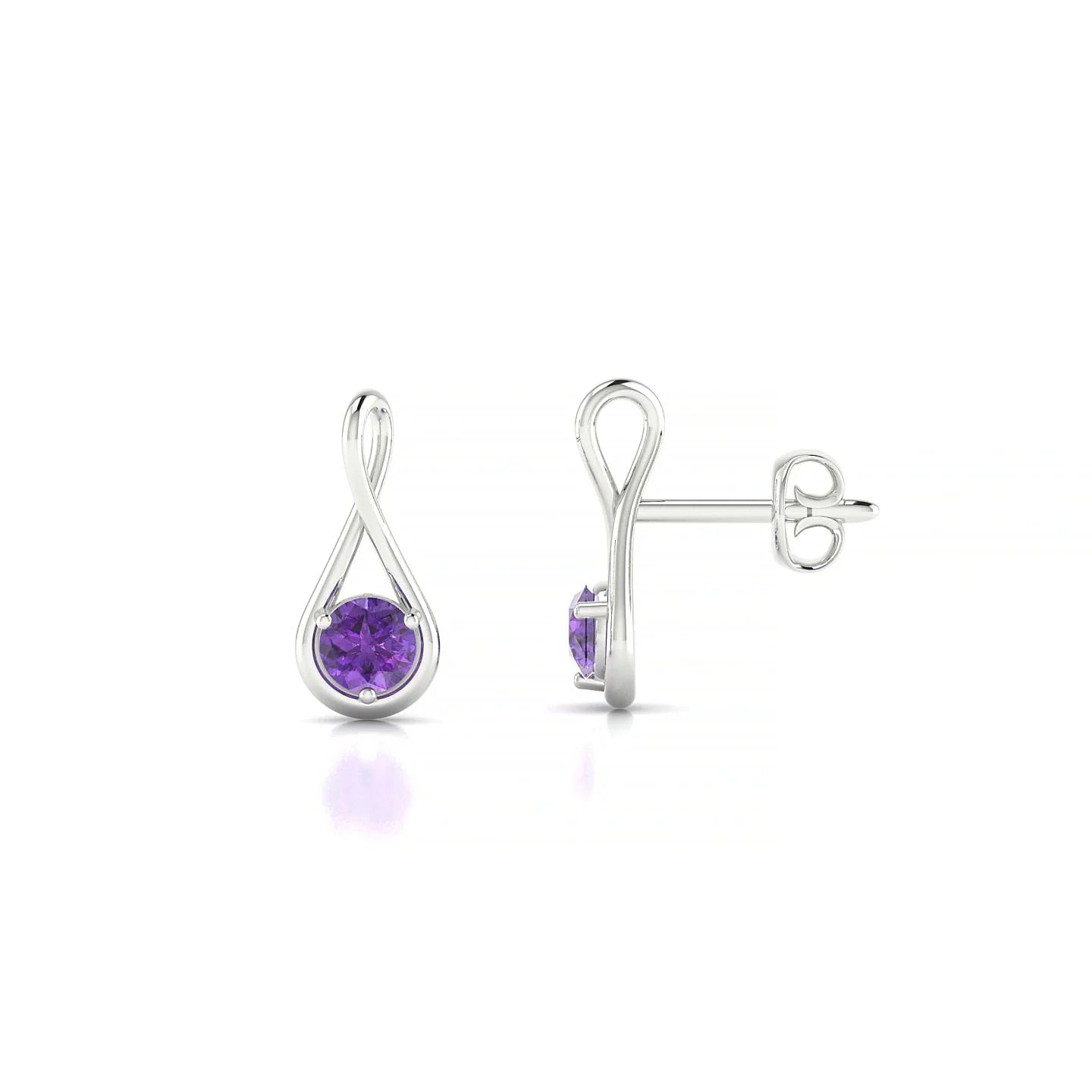 Loop | 18k White Gold 3 mm Round Amethyst Earrings