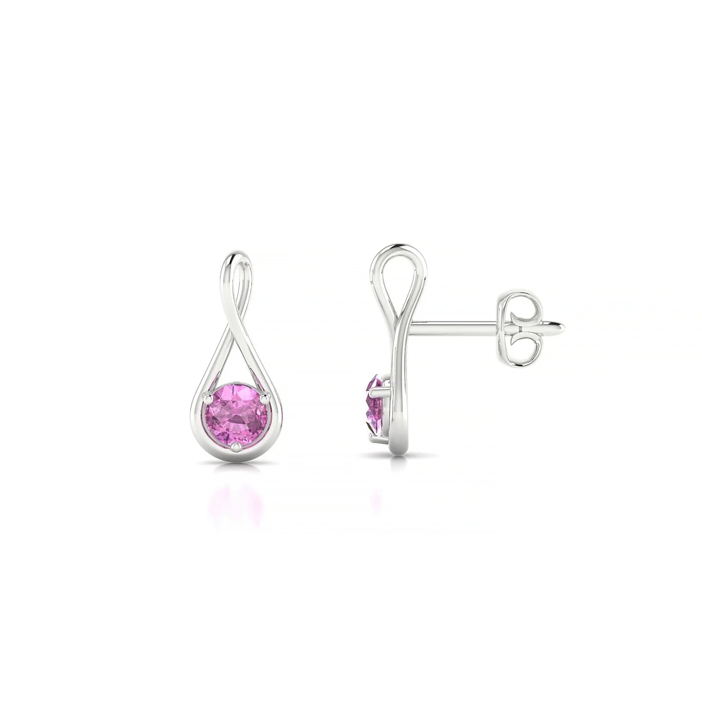 Loop | 18k White Gold 3 mm Round Pink Sapphire Earrings