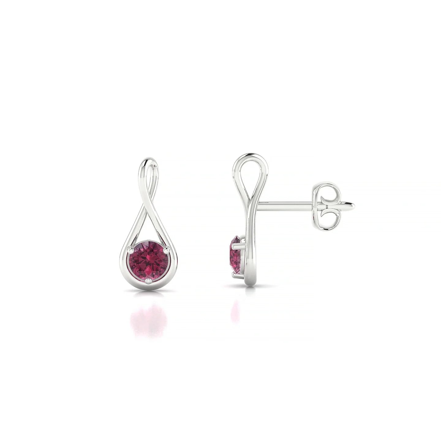 Loop | 18k White Gold 3 mm Round Rhodolite Earrings
