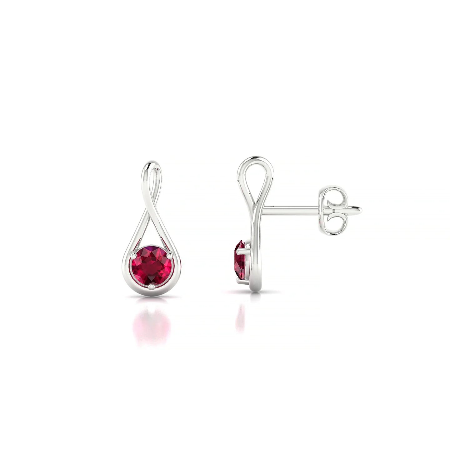 Loop | 18k White Gold 3 mm Round Ruby Earrings