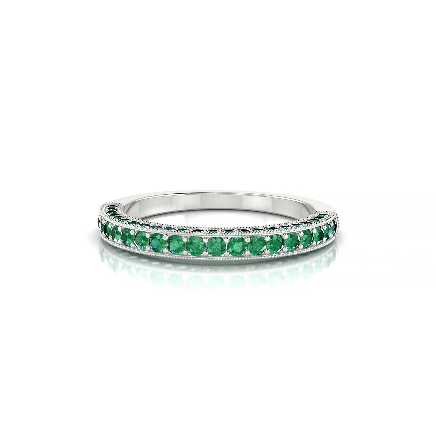Lustre | 18k White Gold 1.5 mm Round Emerald Ring