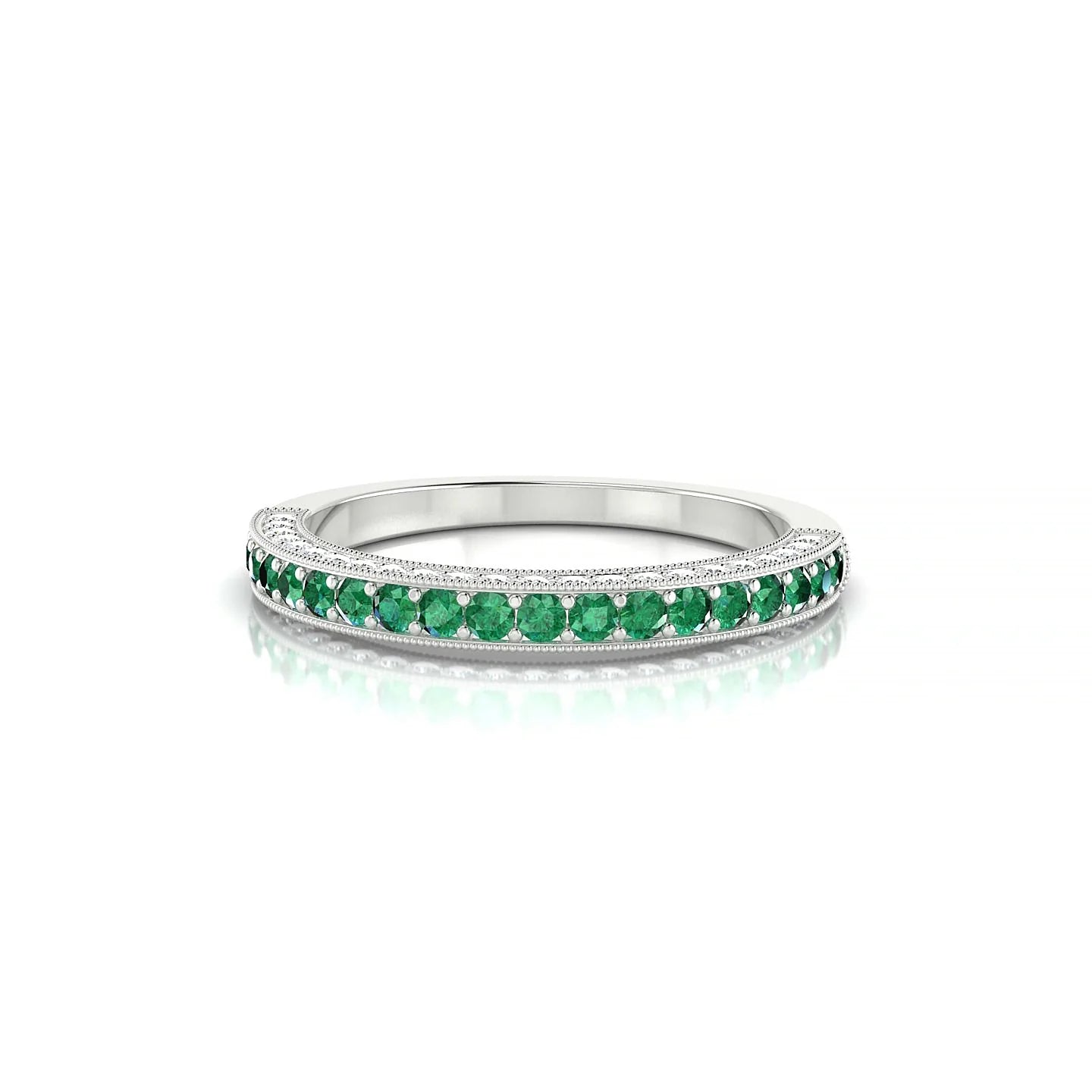 Lustre | 18k White Gold 1.5 mm Round Emerald & Diamond Ring