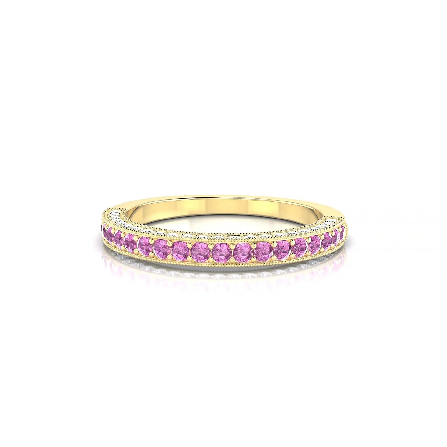 Lustre | 18k Yellow Gold 1.5 mm Round Pink Sapphire & Diamond Ring
