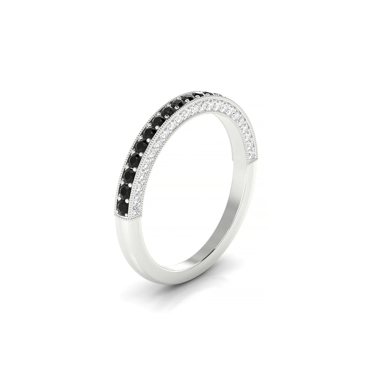 Lustre | 18k White Gold 1.5 mm Round Black Diamond & Diamond Ring