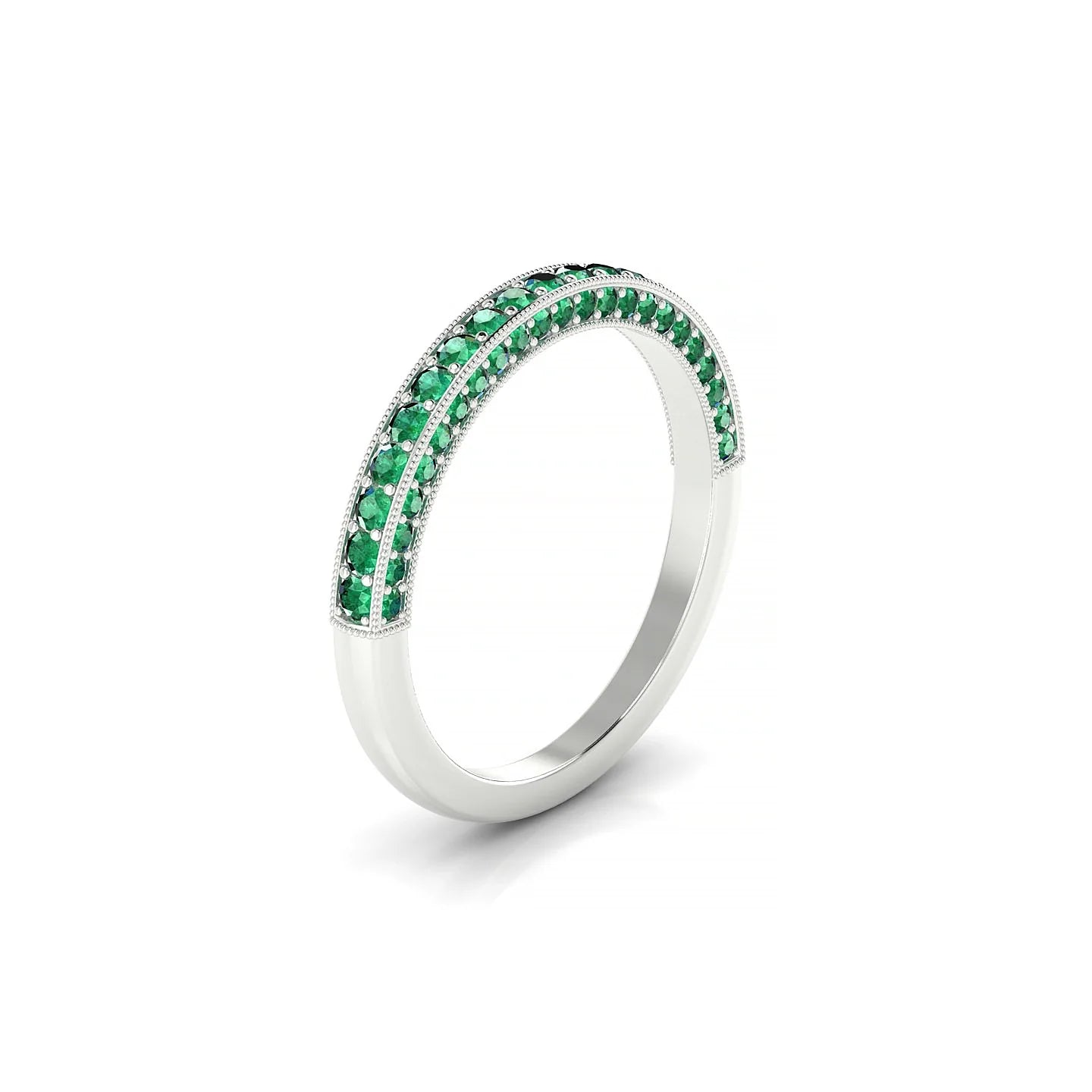 Lustre | 18k White Gold 1.5 mm Round Emerald Ring