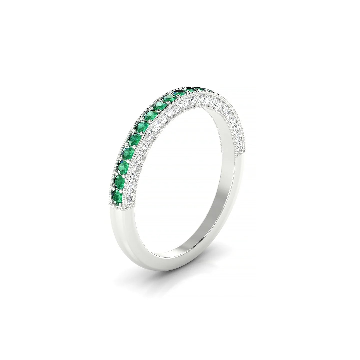Lustre | 18k White Gold 1.5 mm Round Emerald & Diamond Ring