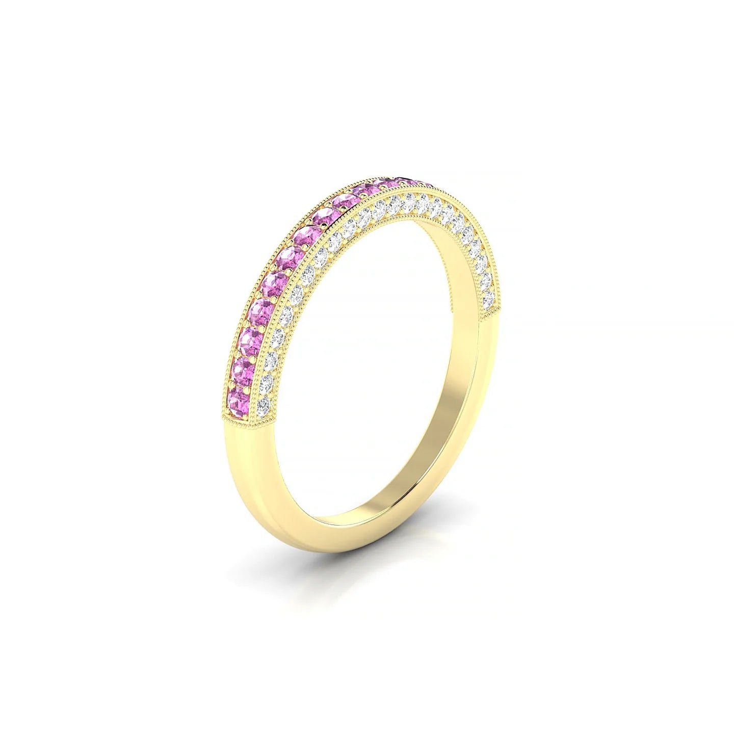 Lustre | 18k Yellow Gold 1.5 mm Round Pink Sapphire & Diamond Ring