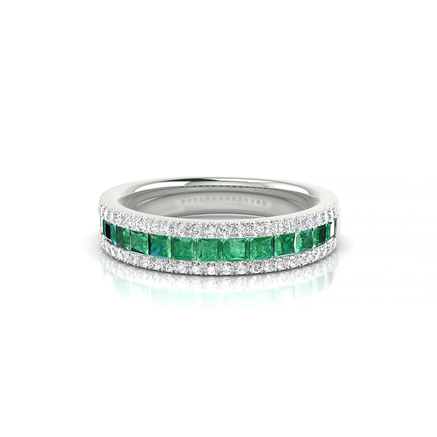 Majesty | 18k White Gold 2 mm Princess Emerald Ring