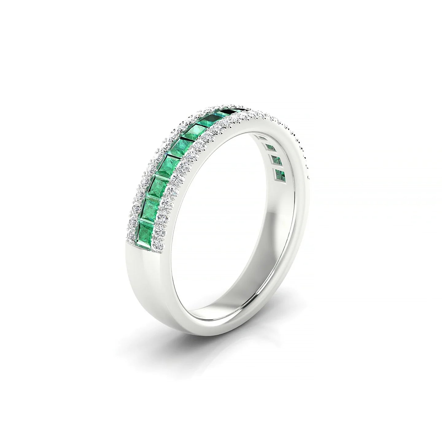 Majesty | 18k White Gold 2 mm Princess Emerald Ring