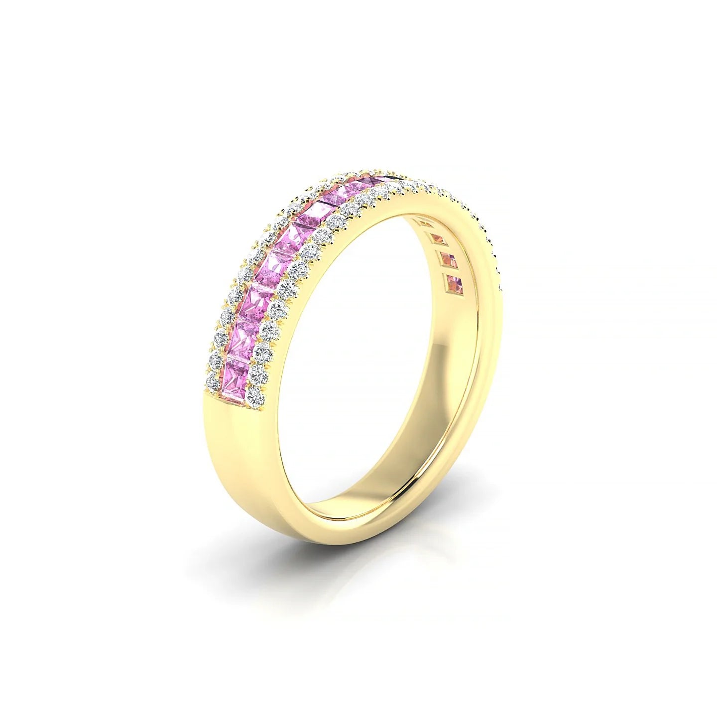 Majesty | 18k Yellow Gold 2 mm Princess Pink Sapphire Ring