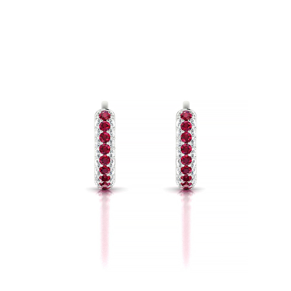 Mira | 18k White Gold 1.3 mm Round Ruby Hoop Earrings