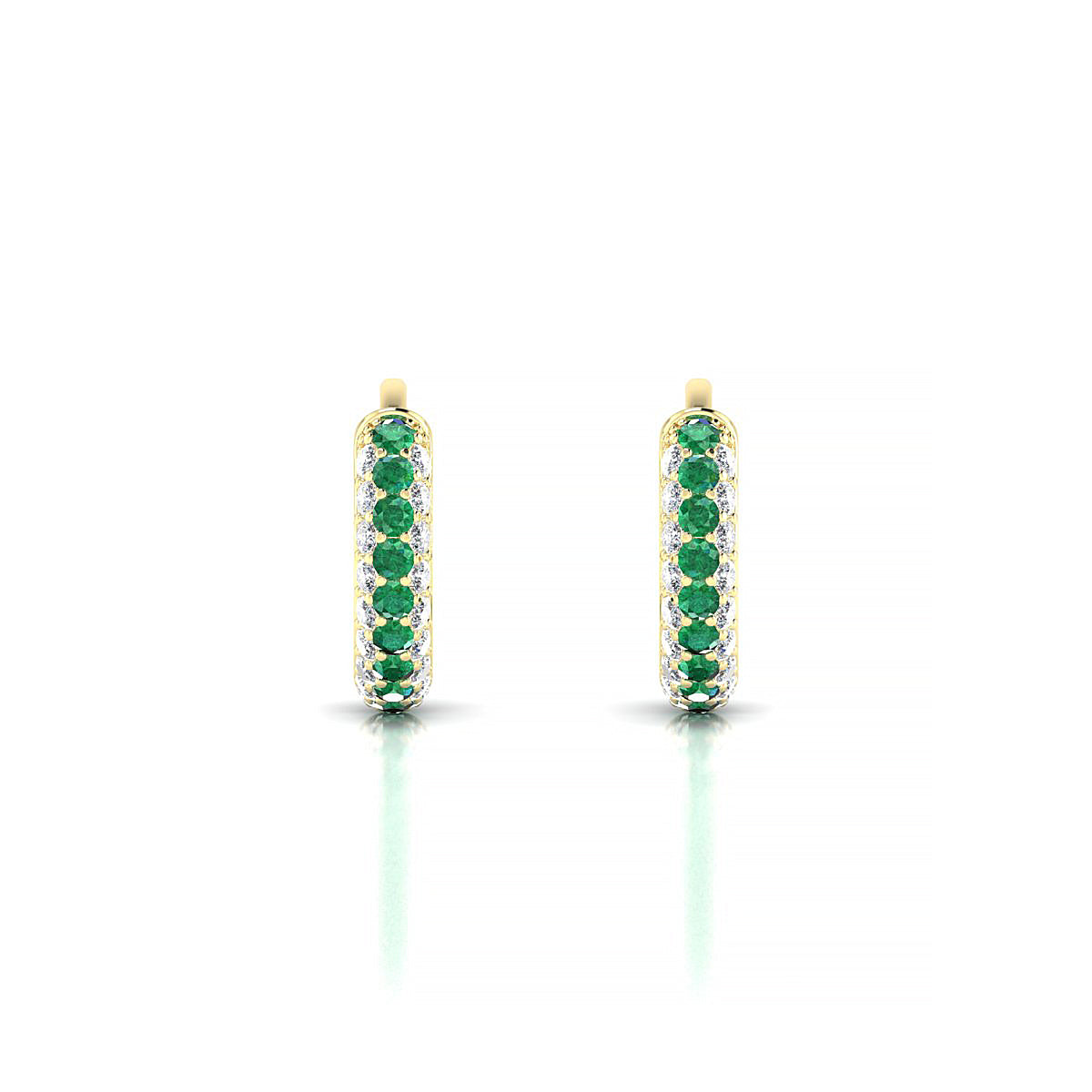 Mira | 18k Yellow Gold 1.3 mm Round Emerald Hoop Earrings