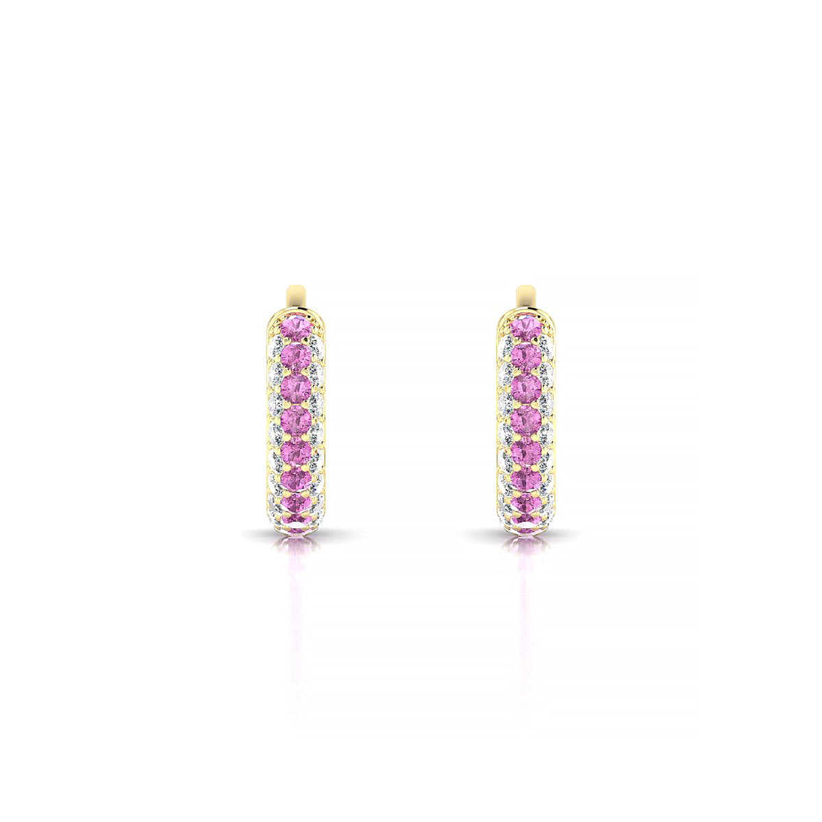 Mira | 18k Yellow Gold 1.3 mm Round Pink Sapphire Hoop Earrings
