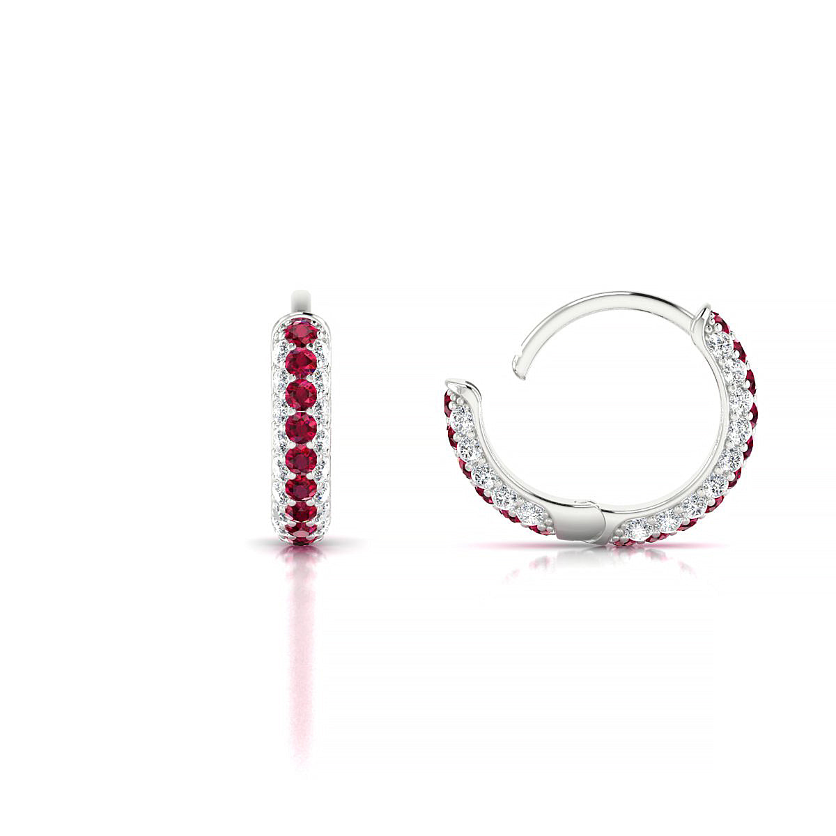 Mira | 18k White Gold 1.3 mm Round Ruby Hoop Earrings