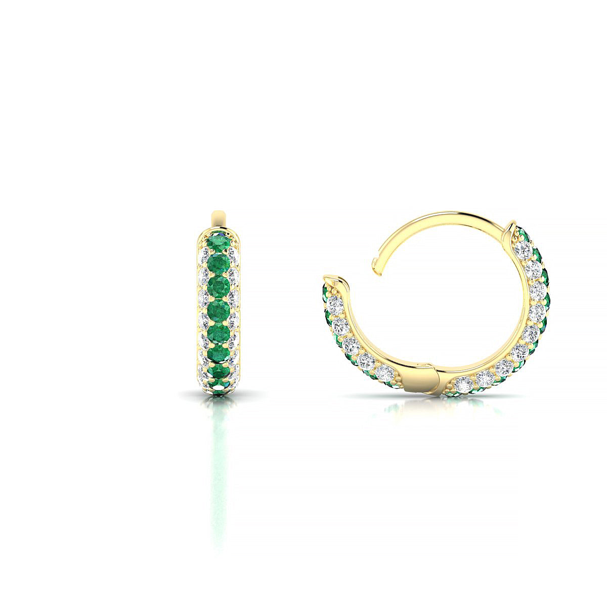 Mira | 18k Yellow Gold 1.3 mm Round Emerald Hoop Earrings