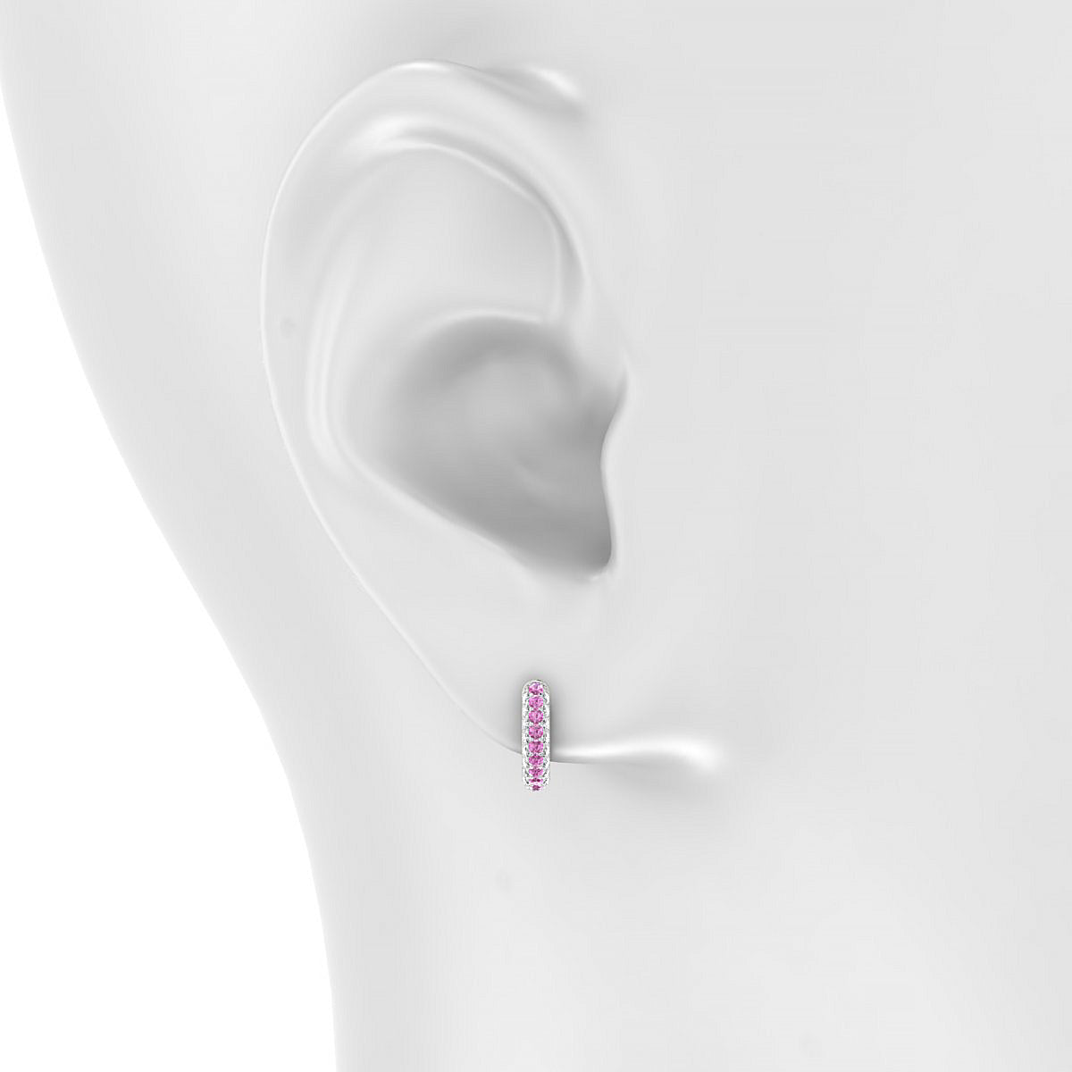 Mira | 18k White Gold 1.3 mm Round Pink Sapphire Hoop Earrings