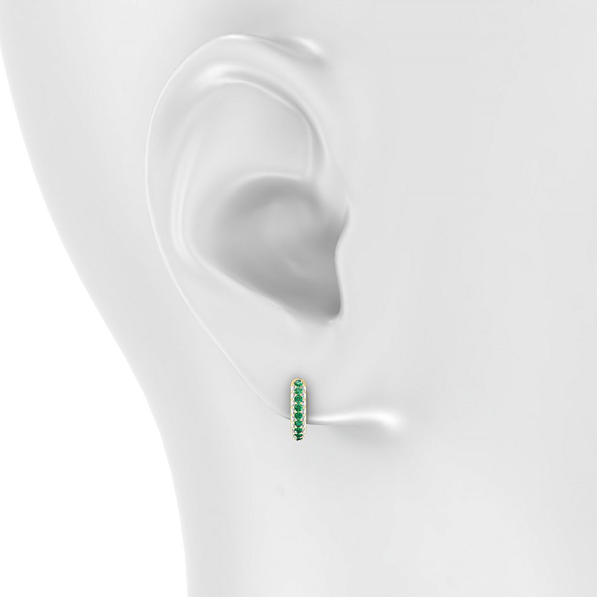 Mira | 18k Yellow Gold 1.3 mm Round Emerald Hoop Earrings