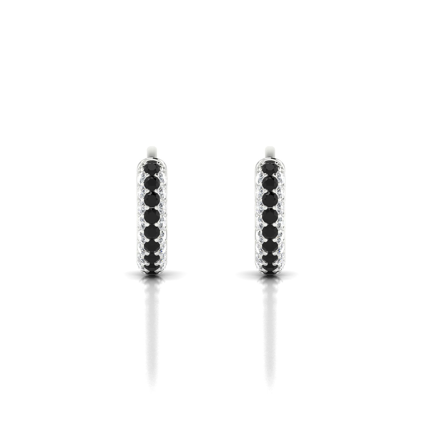 Mira | 18k White Gold 1.3 mm Round Black Diamond & Diamond Hoop Earrings
