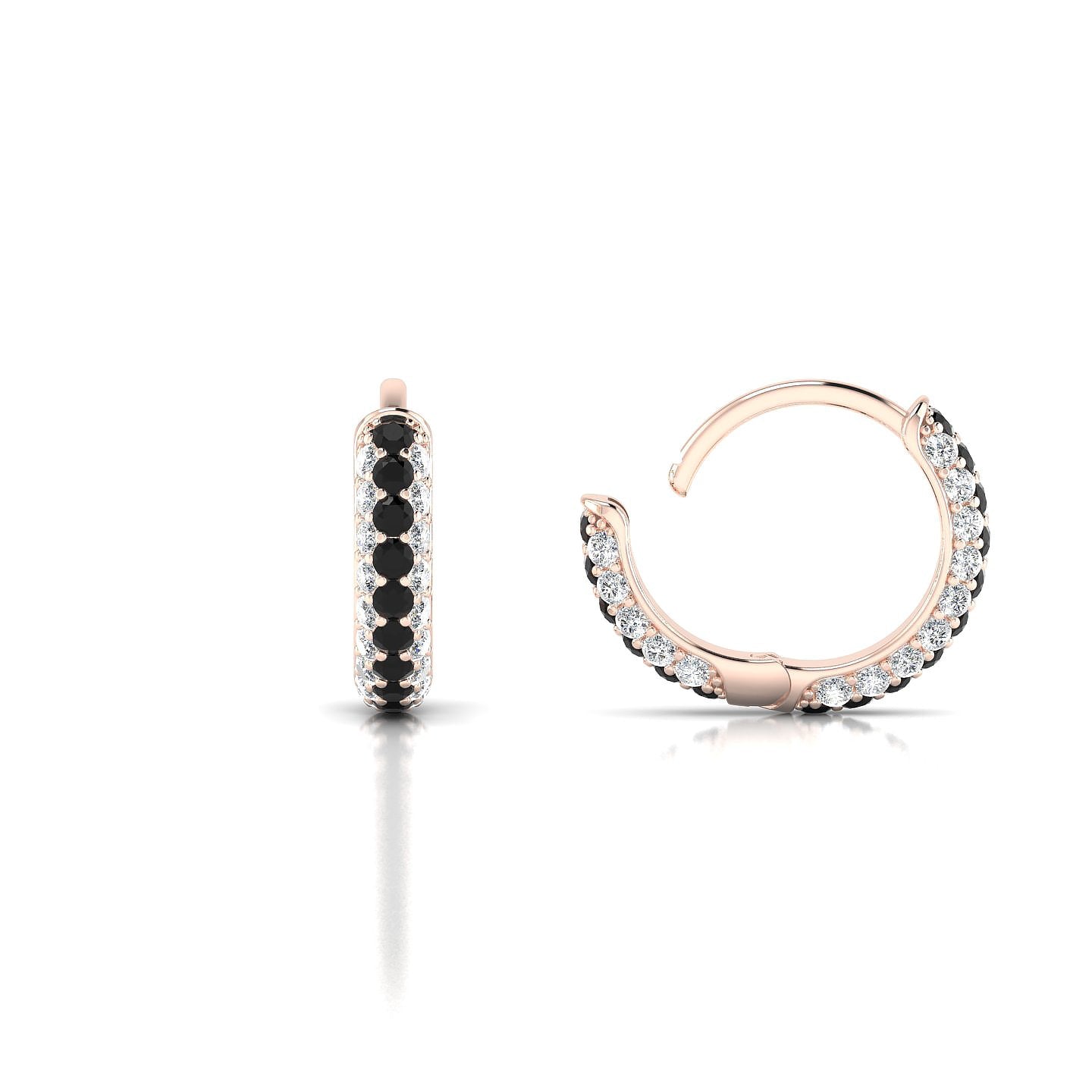 Mira | 18k Rose Gold 1.3 mm Round Black Diamond & Diamond Hoop Earrings