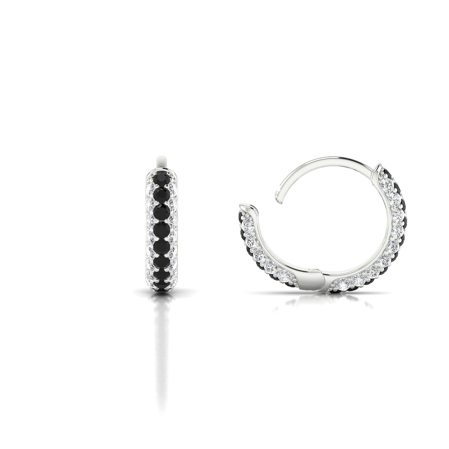 Mira | 18k White Gold 1.3 mm Round Black Diamond Hoop Earrings